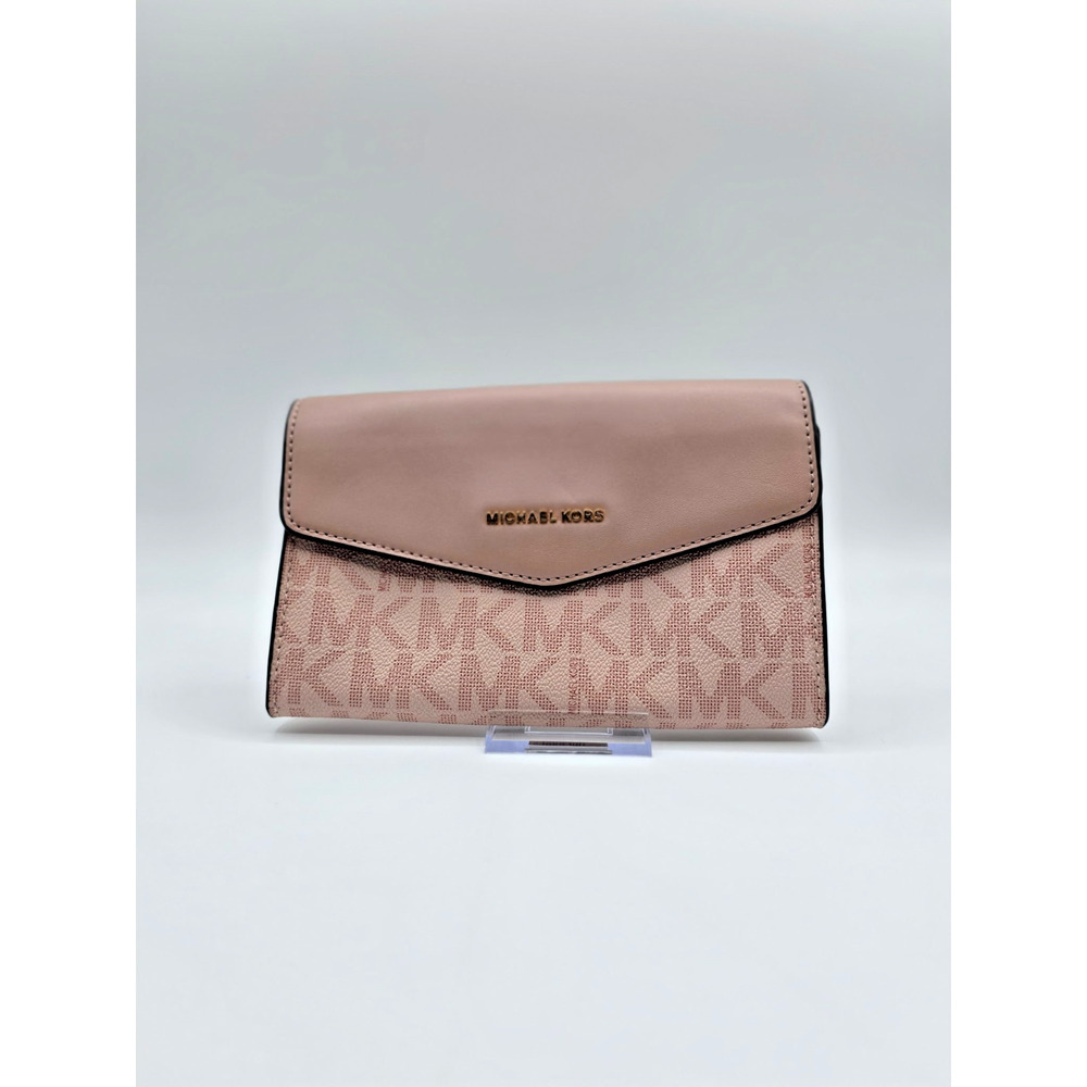 Michael Kors Jet Set MK Logo Envelope Crossbody Wallet Blush Pink Beige - NWOT